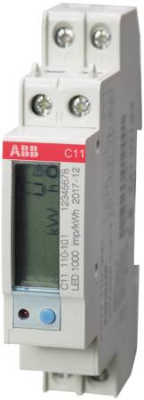 ABB kWh-meter, 1-fase, directe meting, 40A, 230V, klasse B, pulsuitgang, MID, 1000 Imp/kWh, afname, enkeltarief
